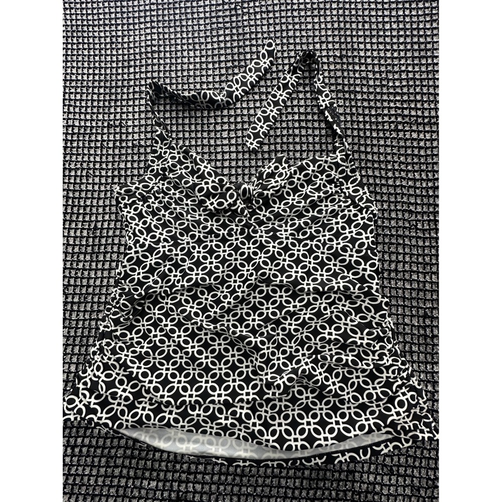 Collections by Catalina Tankini Top Womens 1X Black White Excellent Geometric